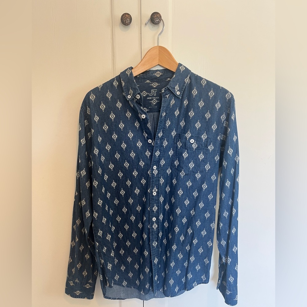 Men's Western Blue Aztec Patterned Shirt